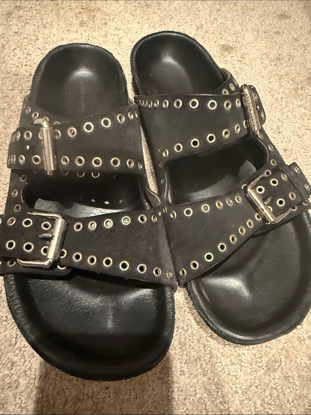 Isabel Marant black Eyelet Double-Buckle Slide Sandals - Women's